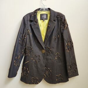Anthracite by Muse Jacket Blazer Womens Size 8 One Button Long Sleeve Denim